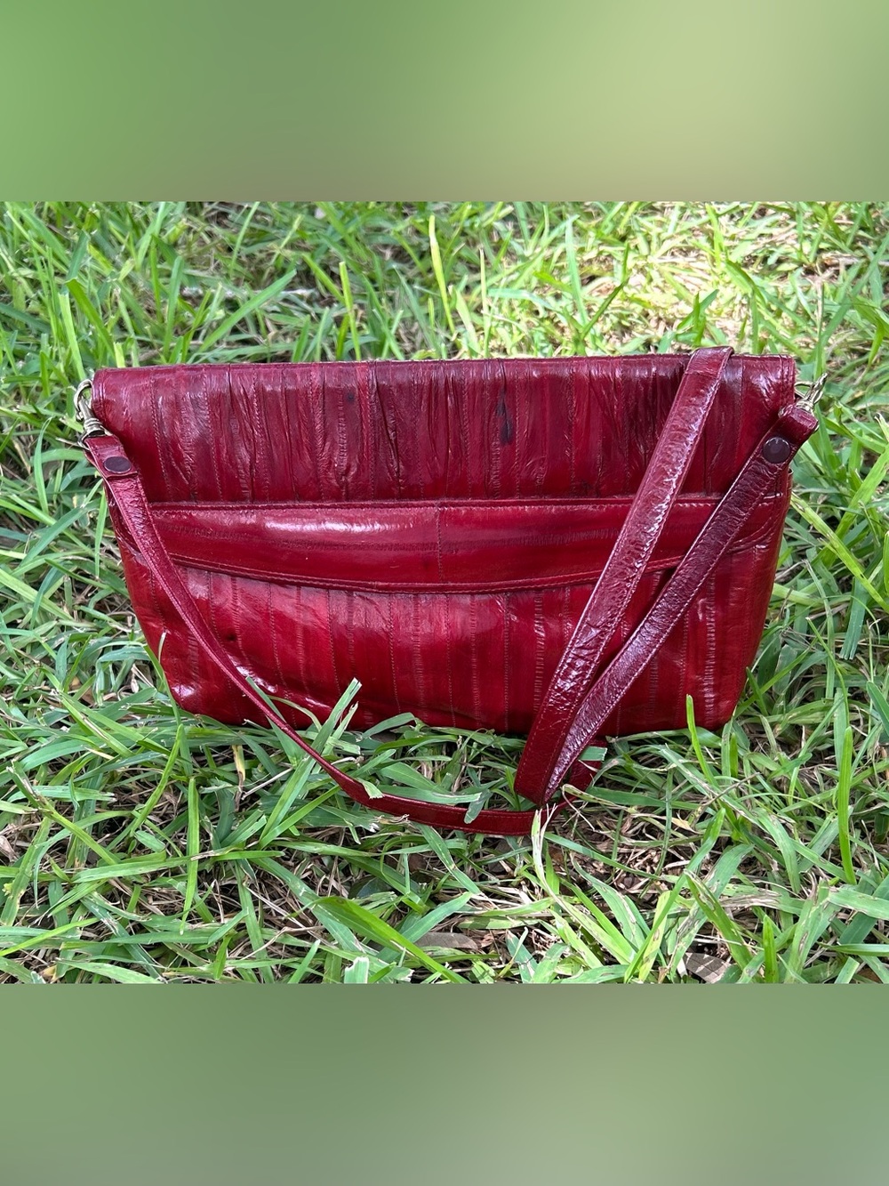 Vintage Eel Skin and Red Leather Shoulder Bag
